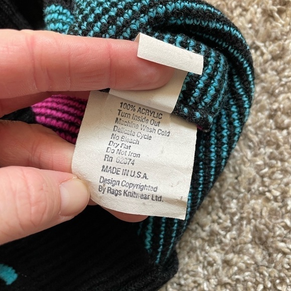 Vintage 1991 Rags Knitwear Vanilla Ice color block knit sweater size XS/small - Picture 12 of 12